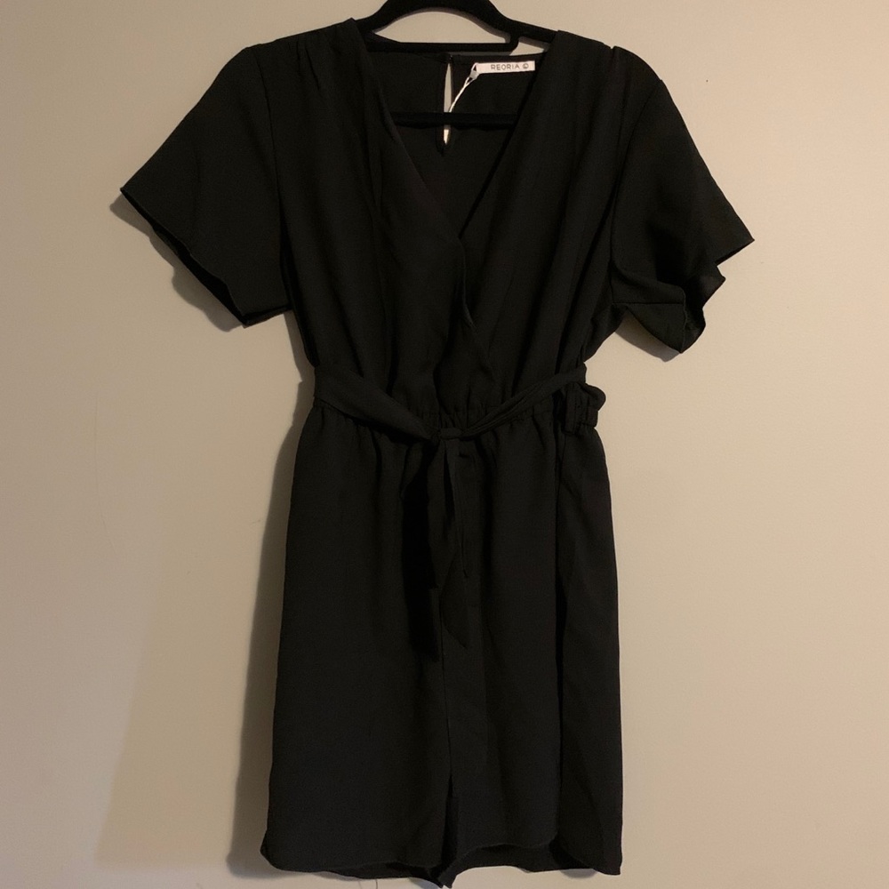 Short Black Romper with Tie Strap